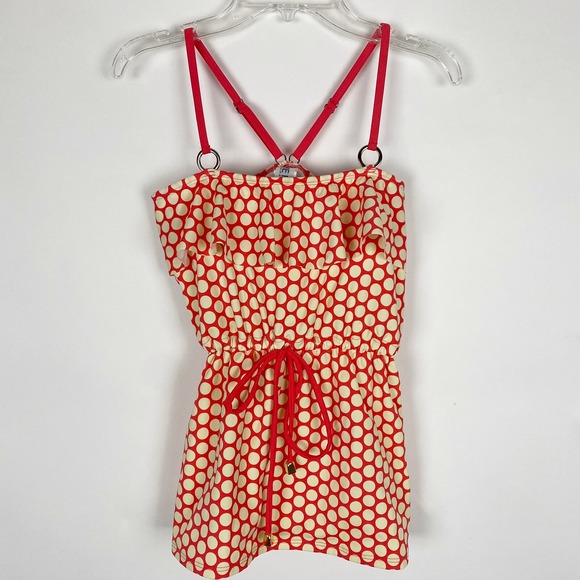 Lime Ricki Coral Pale Yellow Polka Dot VBack Ruffled Tankini Top Women Size S - Picture 1 of 5